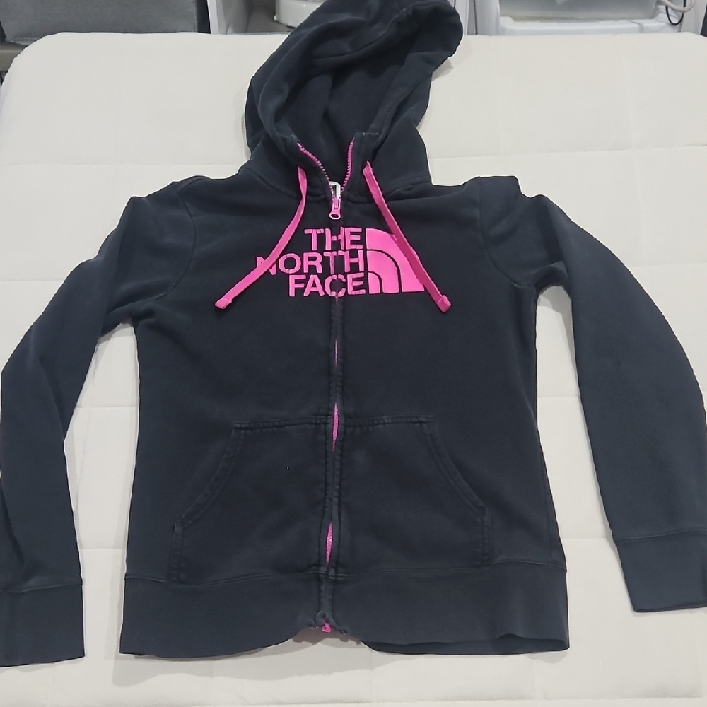The North Face Womens Black Hoodie Zip up Jacket with Pink Accents size S